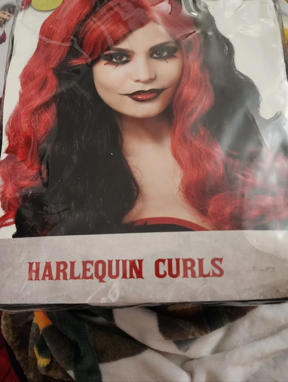 Women's Spirit Harequin Curls Red & Black Two-Tone Curly Pigtail Wig
